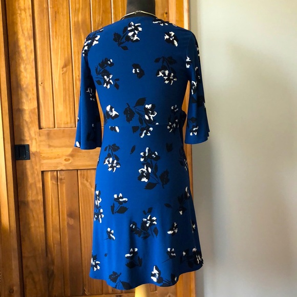 Blue Floral Dress - Faux Wrap - Picture 6 of 8